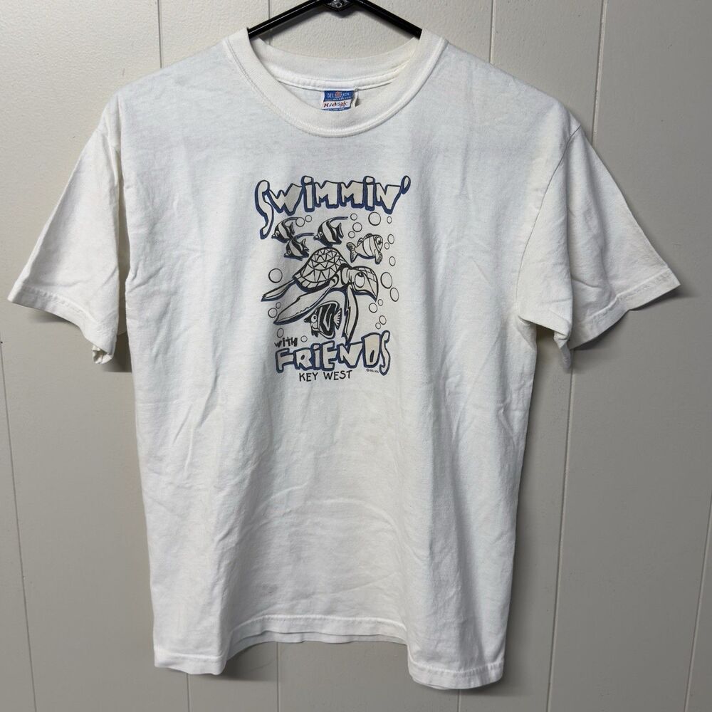 Vintage Del Sol Swimmin With Friends Key West T Shirt White Youth L GUC